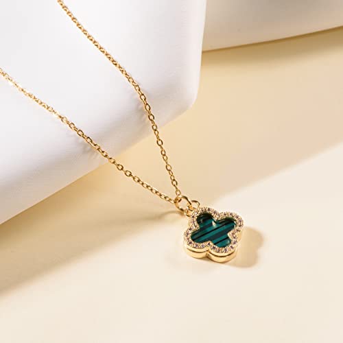 Clover Necklace For Women 18k Gold Plated Silver Lucky Four Leaf Clover Pendent Necklaces Trendy Dainty Jewelry Gifts for Women - color: Gold-Green