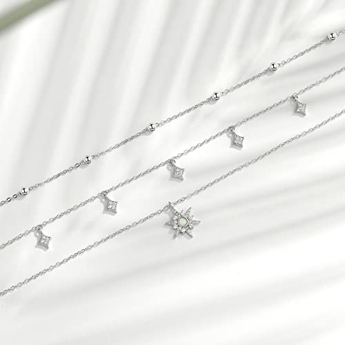 MONGAS Boho Layered Necklace Sterling Silver Triple 3 Stacked Vertical Bar Triangle Long Layering Necklaces Christmas Jewelry Gifts for Women - style: Star