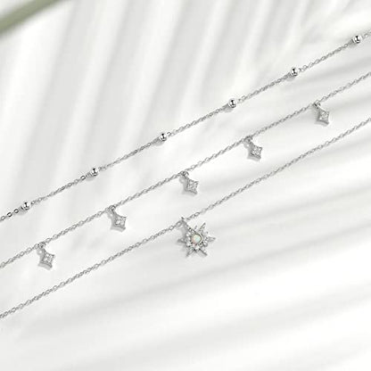 MONGAS Boho Layered Necklace Sterling Silver Triple 3 Stacked Vertical Bar Triangle Long Layering Necklaces Christmas Jewelry Gifts for Women - style: Star