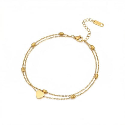 Ankle Bracelets for Women 18K Gold Plated Dainty Layering Anklets for Women Layered Twisted Rope Coin Chain Anklet Bracelets Waterproof Beach Summer Foot Jewelry - color: Layered Bead Heart-Gold