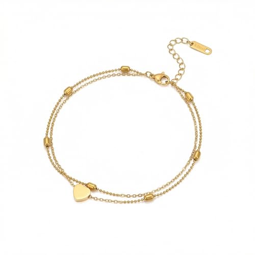 Ankle Bracelets for Women 18K Gold Plated Dainty Layering Anklets for Women Layered Twisted Rope Coin Chain Anklet Bracelets Waterproof Beach Summer Foot Jewelry - color: Layered Bead Heart-Gold