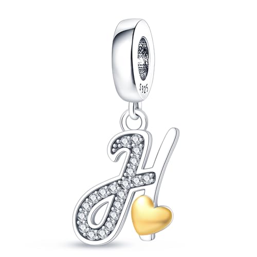 HappyStar Sterling Silver Letter Charms for Bracelets Alphabet Initial Dangle Charms Bead fit Pandora Bracelets Jewelry Gifts for Women - color: Letter charms H
