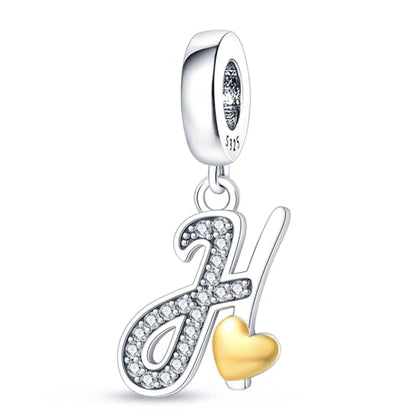 HappyStar Sterling Silver Letter Charms for Bracelets Alphabet Initial Dangle Charms Bead fit Pandora Bracelets Jewelry Gifts for Women - color: Letter charms H