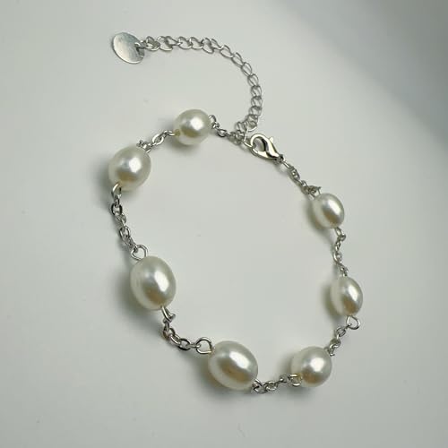 Anklet for Women Layered Anklets Women Double Heart Silver Bohemian Pearls Flat Chain Ankle Bracelet Charm Beaded Dainty Foot Jewelry Heart Charm Dainty Layer Anklets Trendy - color: Silver Pearl