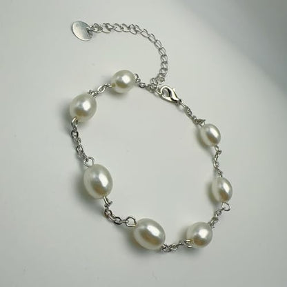 Anklet for Women Layered Anklets Women Double Heart Silver Bohemian Pearls Flat Chain Ankle Bracelet Charm Beaded Dainty Foot Jewelry Heart Charm Dainty Layer Anklets Trendy - color: Silver Pearl