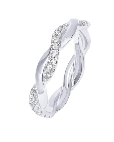 PAVOI 14K Gold Plated Cubic Zirconia Twisted Rope Eternity Band for Women - color: White Gold, size: 5.5