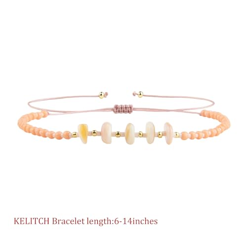 KELITCH Women Natural Stone Beads Anklet Boho Color Beaded Ankle Adjustable Foot Chain Jewelry for Summer Beach Holiday - color: Light Orange 08F