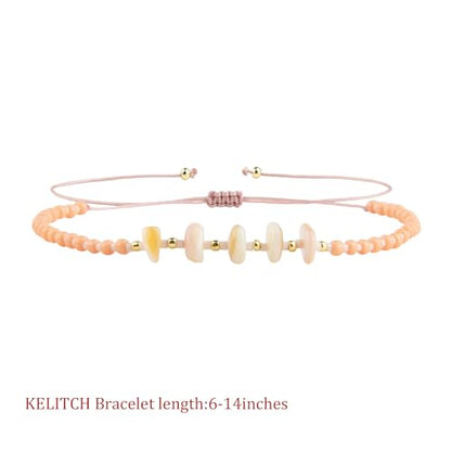 KELITCH Women Natural Stone Beads Anklet Boho Color Beaded Ankle Adjustable Foot Chain Jewelry for Summer Beach Holiday - color: Light Orange 08F