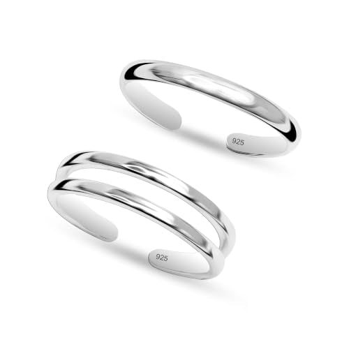 LeCalla 925 Sterling Silver Minimalist Toe Rings Set Simple Open Adjustable Toe-Rings for Women - color: 01. Duo (2 PCS)