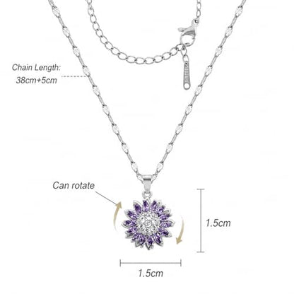 Sunflower Fidget Necklace for Women Gold Moon Necklace Rotating Heart Necklaces Spinning Crystal Flower Anxiety Necklaces Crescent Moons Jewelry Accessories - color: Silver Purple