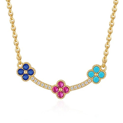 Fettero Dainty 14K Gold Plated Cubic Zirconia Necklaces for Women, Simple Bar Pendant Necklace, Mix-color Rainbow Jewelry Gold Necklace for Women Trendy Gifts - style: Clover