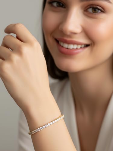 CYW 2mm/3mm All Moissanite Tennis Bracelet for Women, Solid 925 Sterling Silver, 5.5-7.5inch (14-19cm), with 2cm Adjustable Chain Extender, Birthday Anniversary Valentines Mothers Day Ideal Gift - color: 3mm - Yellow Gold, size: 6.3 Inches