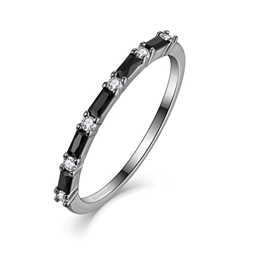 JO WISDOM 925 Sterling Silver Wedding Band for Women Thin Stacking Ring Half Cubic Zirconia Eternity Engagement Ring - color: 14-black