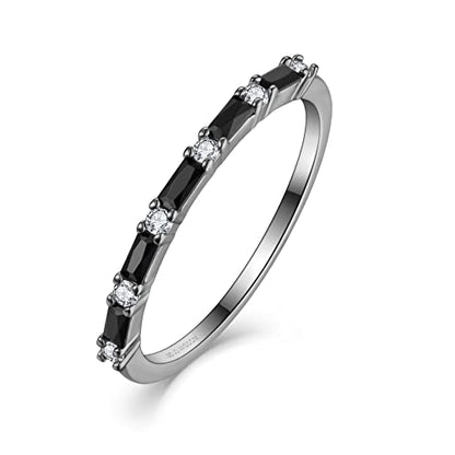 JO WISDOM 925 Sterling Silver Wedding Band for Women Thin Stacking Ring Half Cubic Zirconia Eternity Engagement Ring - color: 14-black