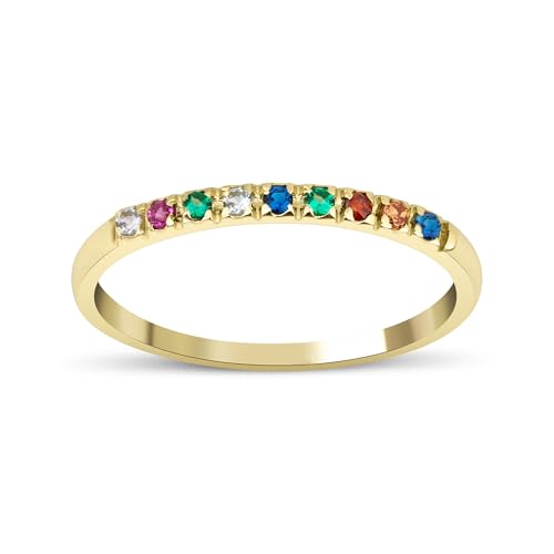 Dainty Multi-Stone Ring, 1-10 selectable Birthstones Ring, Minimalist Ring, Handmade Family Ring, Custom Ring, Personalized Gift, Mothers Day Gift, 14K gold & 925K Silver Ring - style: 9 birthstones
