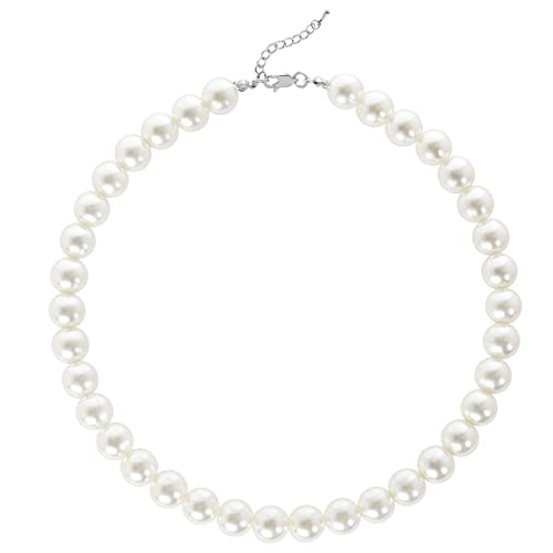 BABEYOND Round Imitation Pearl Necklace Wedding Pearl Necklace for Brides - color: White, size: 12mm