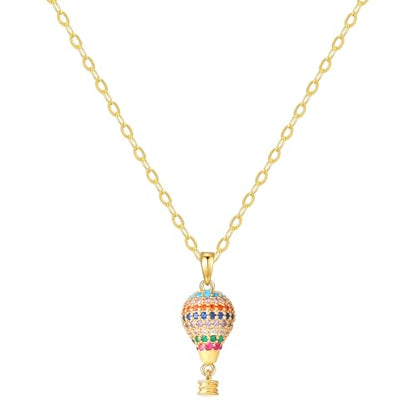 Starain Heart Necklaces for Women Dainty Cubic Zirconia Love Heart Pendant Necklace 18K Gold Plated Chain Trendy Stuff Jewelry - color: L Gold Hot Air Balloon