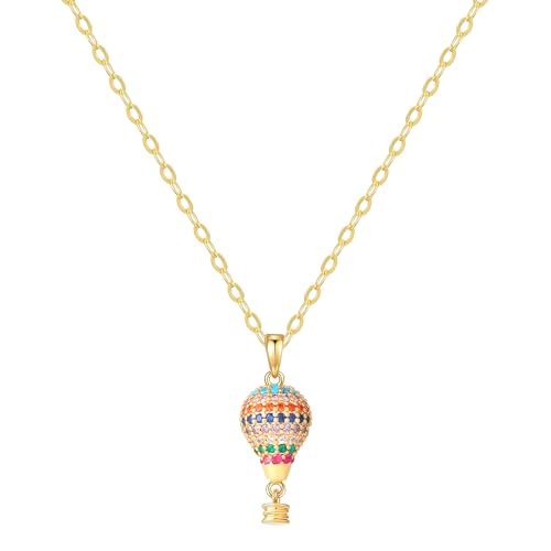 Starain Heart Necklaces for Women Dainty Cubic Zirconia Love Heart Pendant Necklace 18K Gold Plated Chain Trendy Stuff Jewelry - color: L Gold Hot Air Balloon