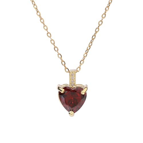 Heart Birthstone Necklace for Women, 14K Gold Plated Birthstone Pendant Necklace Cubic Zirconia Diamond Necklace Dainty Gold Necklace Birthday Gifts for Women Girls - color: 01. January(Garnet)