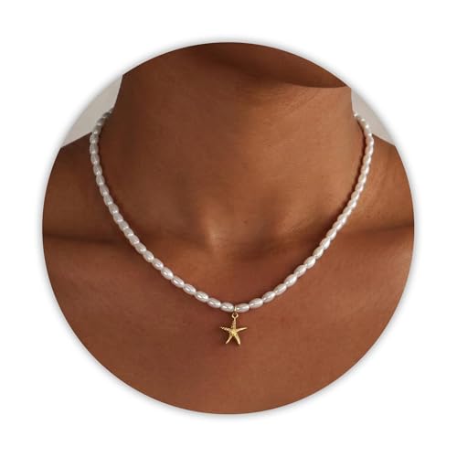 Sereney 8mm Starfish Pearl Sterling Silver Choker Bridal Birthday Necklace | Sterling Silver 8mm Freshwater Starfish Pearl Choker, Wedding Bridal Jewelry Birthday Gifts for Women, grils - style: Starfish Pearl