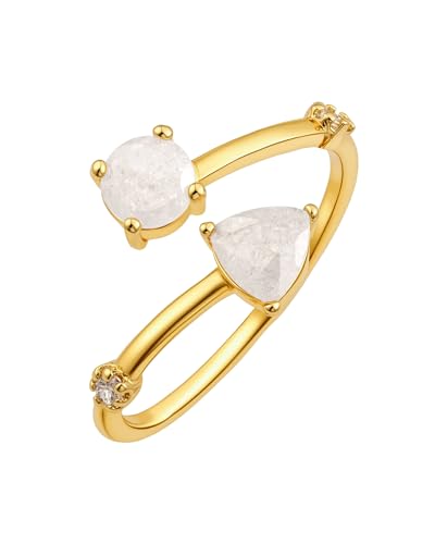 14K Gold Plated Crystal Open Ring for Women Adjustable Stone Ring Spiritual Crystal Jewelry