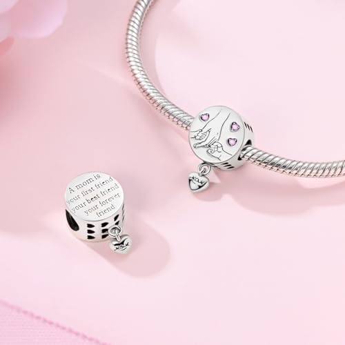 Hapour 925 Sterling Silver Charm for Bracelet Necklace Women Pendant Beads | Virgin Mary Charm, Religious Cross Heart Dragon European Jewelry Mom Charm - color: Mom Forever Love