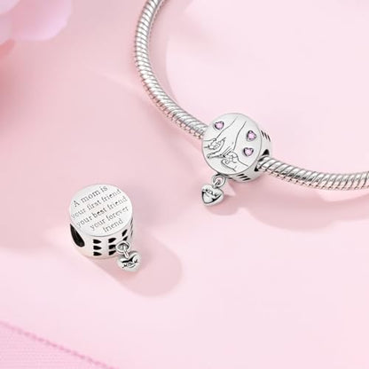Hapour 925 Sterling Silver Charm for Bracelet Necklace Women Pendant Beads | Virgin Mary Charm, Religious Cross Heart Dragon European Jewelry Mom Charm - color: Mom Forever Love