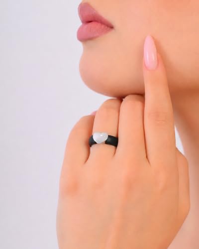 Rinfit Womens Silicone Wedding Ring with Stainless Steel Heart - Rubber Bands - Patented Design - color: PACK D: Black / Metal Heart - Silver, size: Size 9