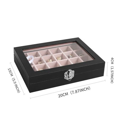 Wudygirl 24 Grid Earring Organizer Small Jewelry Box with Lid BlackPink | Ring Box with Adjustable Dividers, Velvet Lining, Ideal for Rings, Earrings, Jewelry Display, Gift Giving - style: Black Pink 24 Grid