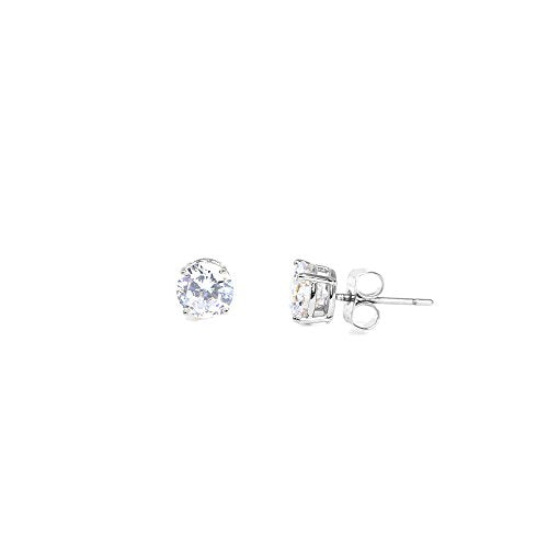 Stainless Steel Round Cut Cubic Zirconia Stud Earrings With Clear Case - Gold, Silver (3mm~12mm) - color: 4mm-Silver