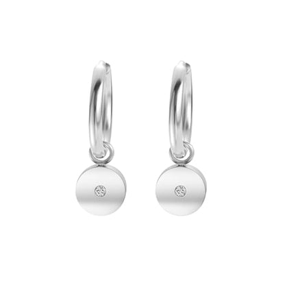 Women's Huggie Hoop Earrings with Small Cute Charm - style: Silver Full Moon one CZ