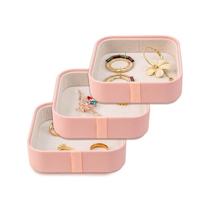 Set of 3 Small Stackable Jewelry Organizer Trays Mini Jewelry Drawer Oragnizer Small Jewelry Display Tray for Necklace Bracelet Rings Earrings and Makeup (LightPink) - color: LightPink