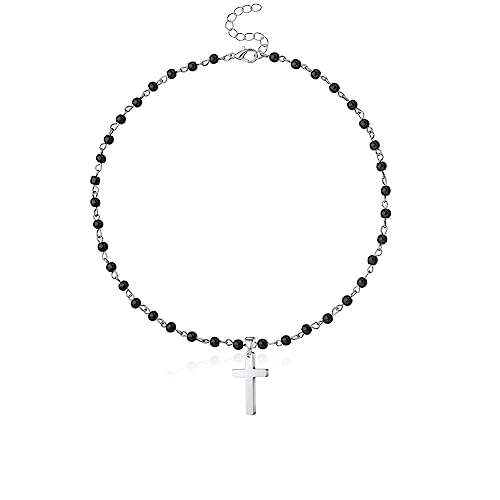 Small Dainty Cross Necklace Pendant Bohemian Turquoise Seed Bead Beaded Necklace Choker for Women Men Faith Jewelry Gift - color: 06 Silver