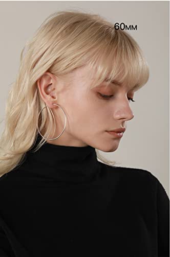 Chic 925 Sterling Silver Big Hoop Earrings Minimalist Round Circle Endless Large Huggie Hoops Statement Earrings 50/60/70/90mm Hypoallergenic Fashion Jewelry Gifts for Women Girls - style: 60mm