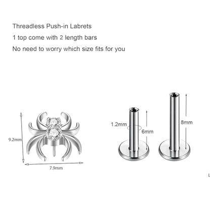 1pcs G23 Titanium Flat Back Earrings Studs 16g F136 Implant Grade Titanium Labrets Press Fit Threadless Push In Dainty Cartilage Helix Conch Lobe Lip Tragus Piercing Jewelry - style: 1pcs 16G Spider