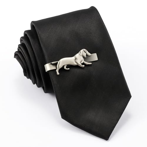 HAWSON Various Tie Clips for Men Unique, Funny Novelty Mens Tie Bar, Personalized Tie Pins for Men, Theme Wedding Party Gifts - style: Ancient Silver Dog