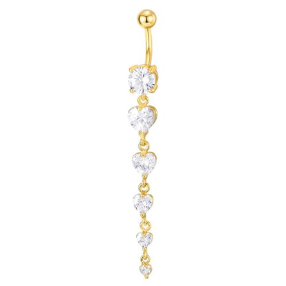 COOLSTEELANDBEYOND Steel Belly Chain Belly Button Ring Body Jewelry Piercing Navel Ring with Long Dangle Cubic Zirconia - color: B-Metal Color: Gold