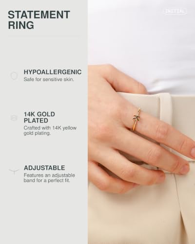 PAVOI 14K Gold Plated Initial Letter Ring for Women, Adjustable Band | Thin Initial Band - Dainty Fashion Jewelry Gifts - style: - R