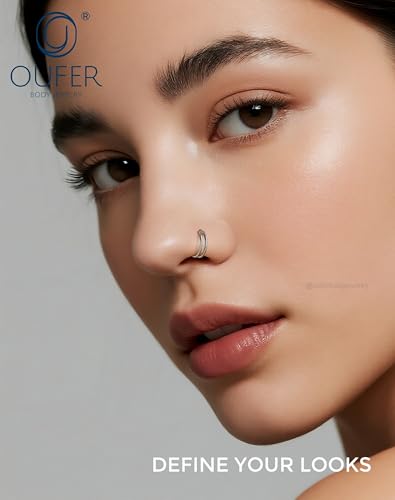 OUFER Nose Rings Hoops, 20G Double Rows Hoop Nose Ring For Women, 316L Surgical Steel Hinged Segment Cartialge Piercing, Inner Diameter 6/7/8MM Cartilage Rook Helix Lobe Tragus Earrings - color: Silver