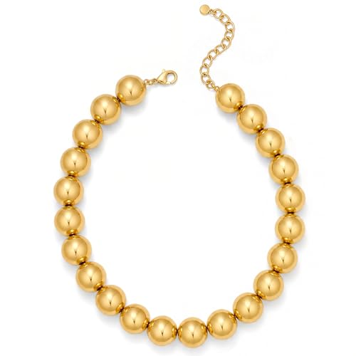 Chunky Beaded Choker Necklace for Women Boho Statement Necklace with Large Pearl Blue Brown Tone Resin Beads Summer Beach Jewelry Gifts - color: Gold