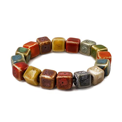 Boho Hippie Colorful Ceramic Beads Strand Stretch Bracelet, Bohemian Summer Beach Jewelry Gift for Women - color: S02