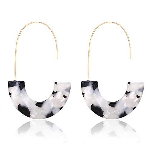 Acrylic Earrings Statement Tortoise Hoop Earrings Resin Wire Drop Dangle Earrings Fashion Jewelry For Women - color: Black and White