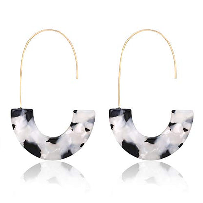 Acrylic Earrings Statement Tortoise Hoop Earrings Resin Wire Drop Dangle Earrings Fashion Jewelry For Women - color: Black and White