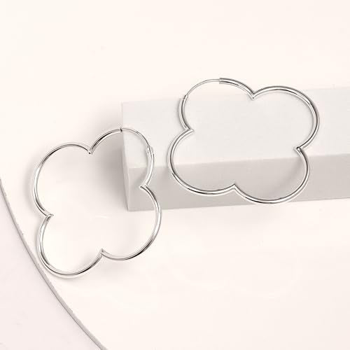 LeCalla 925 Sterling Silver Clover Hoop Earrings for Women | Lightweight Endless Clover Flower Shaped Earrings | Quatrefoil Open Hoop Earring Jewelry Gifts for Women - color: Clover Hoop - Silver 50MM(Large)