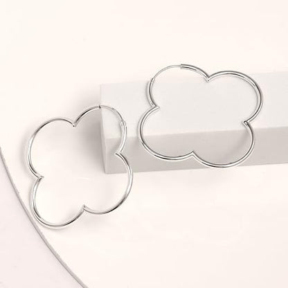 LeCalla 925 Sterling Silver Clover Hoop Earrings for Women | Lightweight Endless Clover Flower Shaped Earrings | Quatrefoil Open Hoop Earring Jewelry Gifts for Women - color: Clover Hoop - Silver 50MM(Large)
