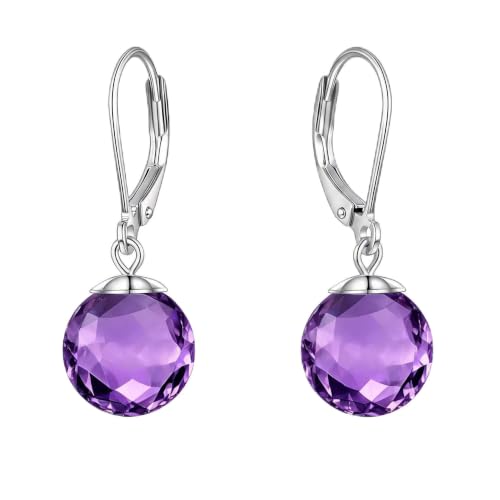 Pearl Leverback Earrings for Women Dangle Round Gemstone Earrings Birthstone Jewelry Gift Anniversary for Her - color: 02 February birthstone