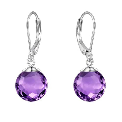 Pearl Leverback Earrings for Women Dangle Round Gemstone Earrings Birthstone Jewelry Gift Anniversary for Her - color: 02 February birthstone