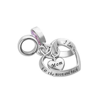 Interlocking Love Heart Dangle Charm fits Pandora Charms Bracelets with Pink Birthstone Cubic Zirconia I Love You to the Moon and Back - style: I Love You to the moon and back Mom