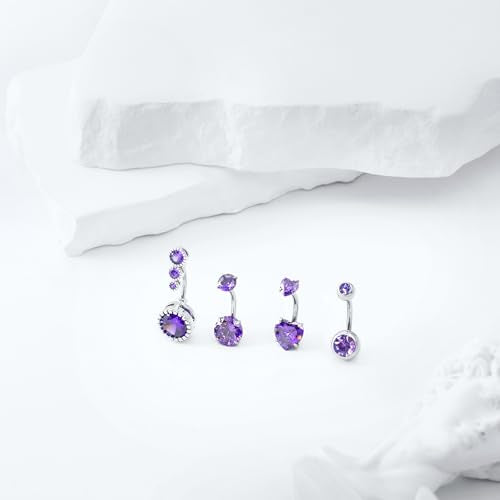 LEE&RO Belly Button Ring Dangle Stainless Steel Belly Rings 14G Belly Button Piercing Cute Navel Ring Belly Piercing Jewelry - style: 8Pcs-Purple