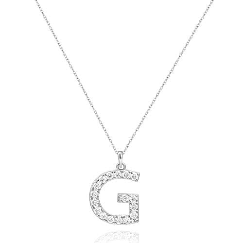 Tarsus Initial Cubic Zirconia Necklace for Women Teens | Jewelry Gifts for Women Adjustable Chain 18" + 2" - style: Silver-G-Diamond style